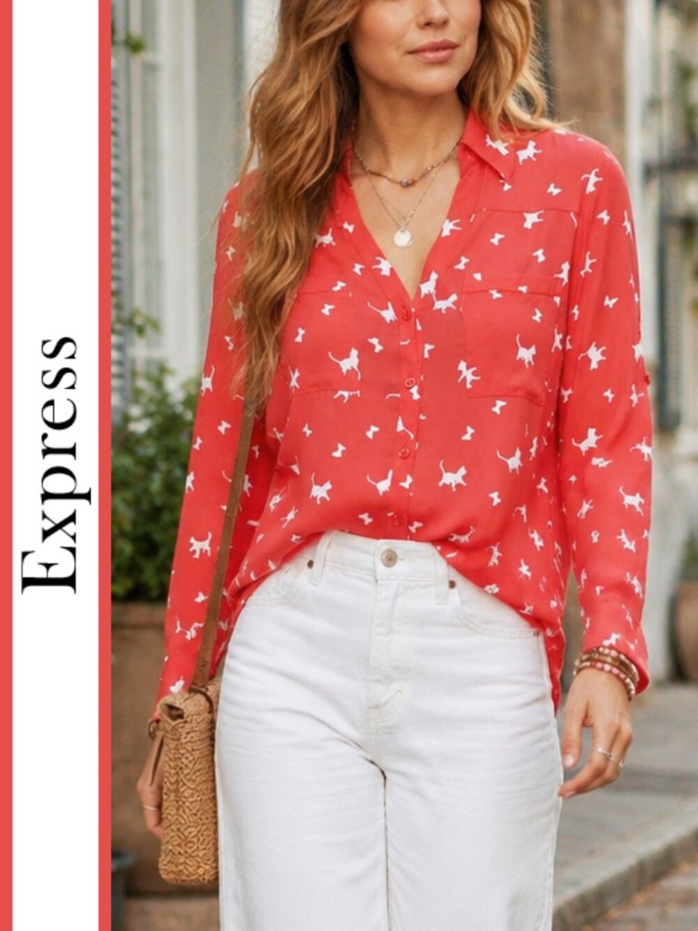 Express | Cat & Butterfly Print Original Portofino Shirt